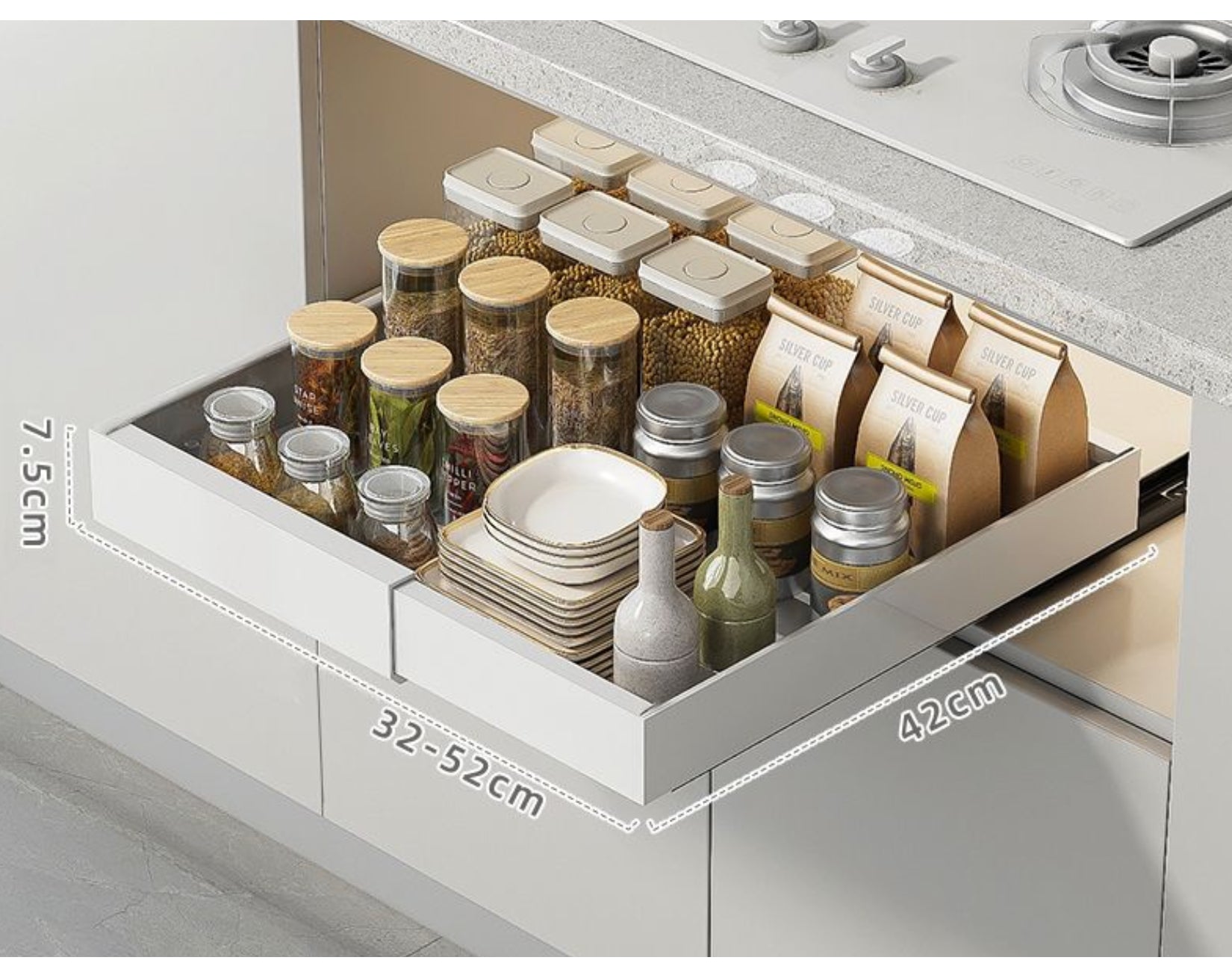 ארגונית נשלפת מחולקת לארון גודל רגיל