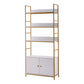 ספריית 3 מדפים וארון אחסון לבן זהב צבע לבן