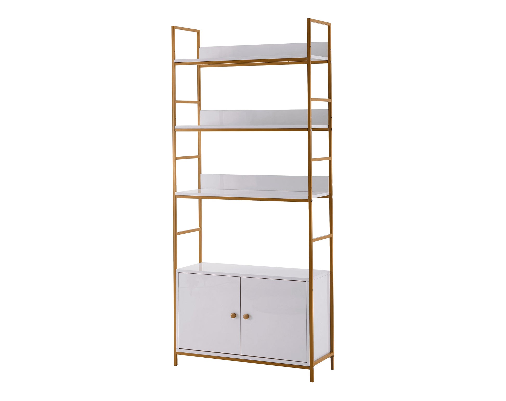ספריית 3 מדפים וארון אחסון לבן זהב צבע לבן