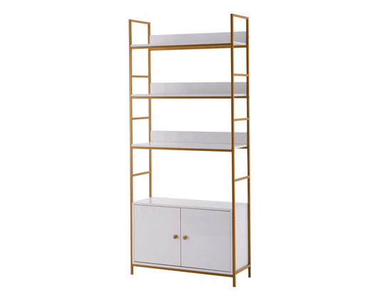 ספריית 3 מדפים וארון אחסון לבן זהב צבע לבן