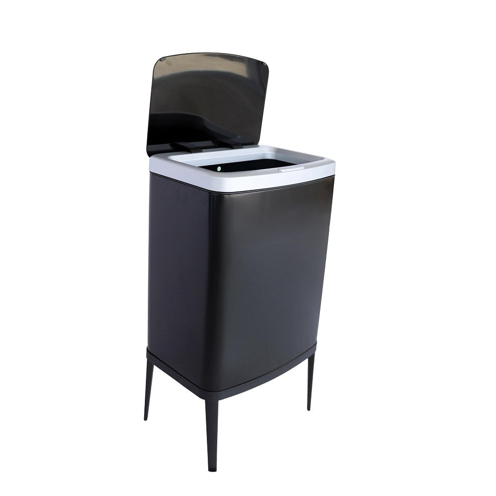 פח חכם נפח 40 ליטר עם רגליים צבע שחור בשילוב כסוף
