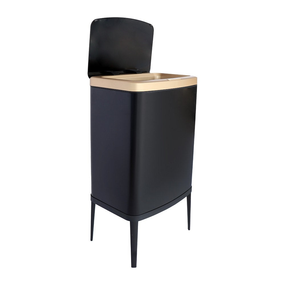 פח חכם נפח 40 ליטר עם רגליים צבע שחור בשילוב זהב