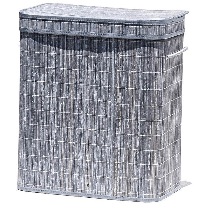 סל כביסה מחולק עם מכסה במבוק צבע אפור