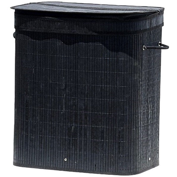 סל כביסה מחולק עם מכסה במבוק צבע שחור