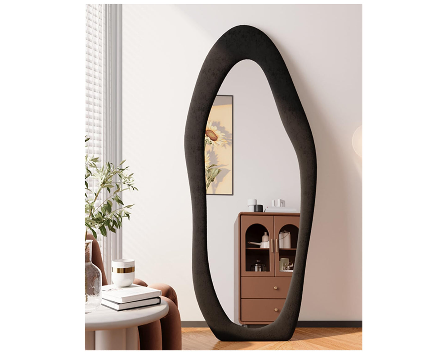 מראה אמורפית במסגרת קטיפה אליפסה בצבעים לבחירה צבע שחור