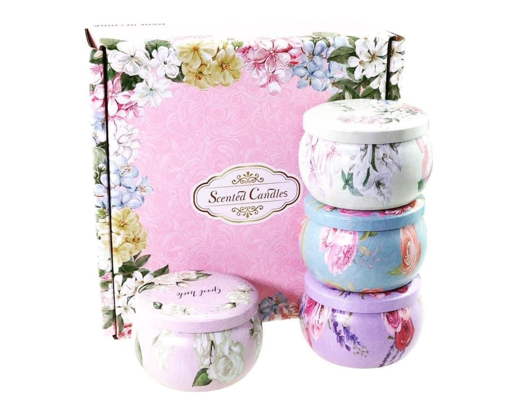 רביעיית נרות בניחוח... צבע רביעיית נרות בניחוח גרדניה, מון פאריז, אשכולית ובלטיק אמבר