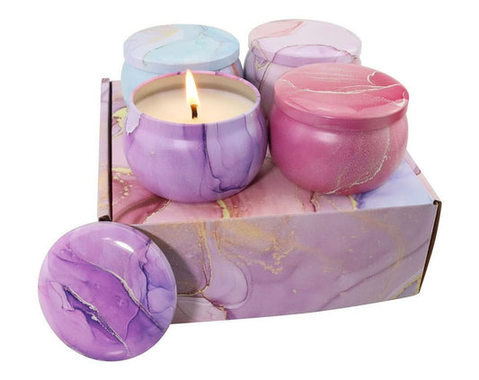 רביעיית נרות בניחוח... צבע רביעיית נרות בניחוח ורד, לבנדר, גרדניה ווניל