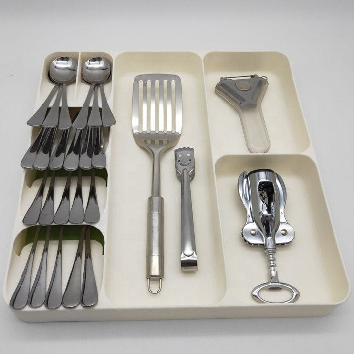 ארגונית סכו"ם גדולה מפלסטיק צבע שמנת \ לבן