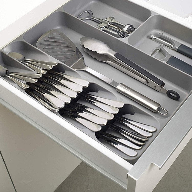 ארגונית סכו"ם גדולה מפלסטיק צבע אפור