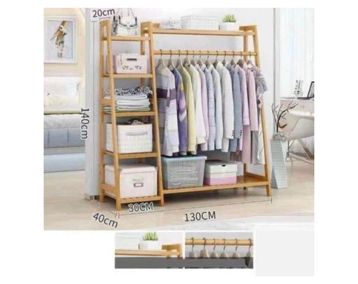 מתקן לתליית בגדים ומדפי אחסון עשוי מבמבוק מחוזק