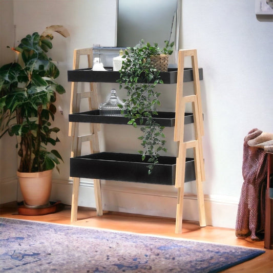 יחידת 3 מדפים מודולרית דקורטיבית גוון שחור