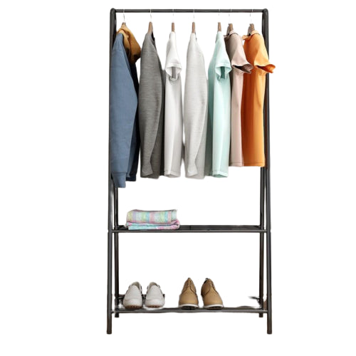 מתלה בגדים קלאסי עם 2 מדפי אחסון צבע שחור