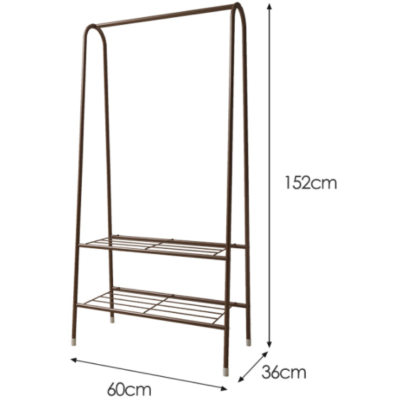 מתלה בגדים קלאסי עם 2 מדפי אחסון צבע שחור