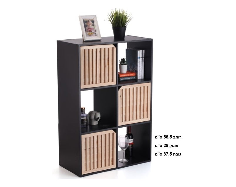 כוורת עץ 6 תאים+ דלתות-שחור