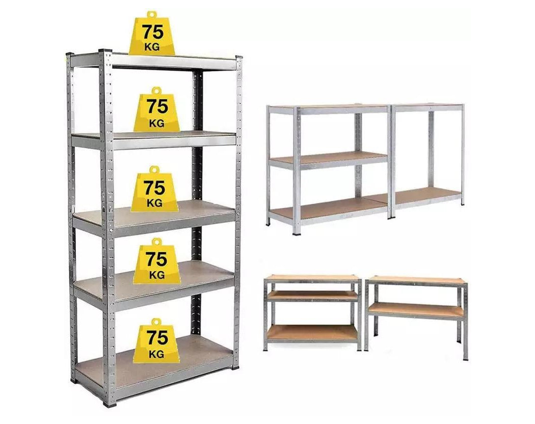 כוננית מדפים מודולרית ממתכת 5 מדפים כסוף