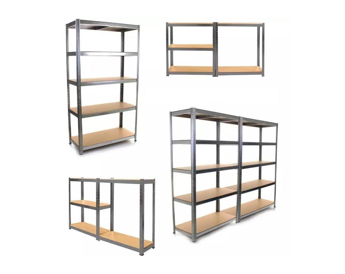 כוננית מדפים מודולרית ממתכת 5 מדפים כסוף