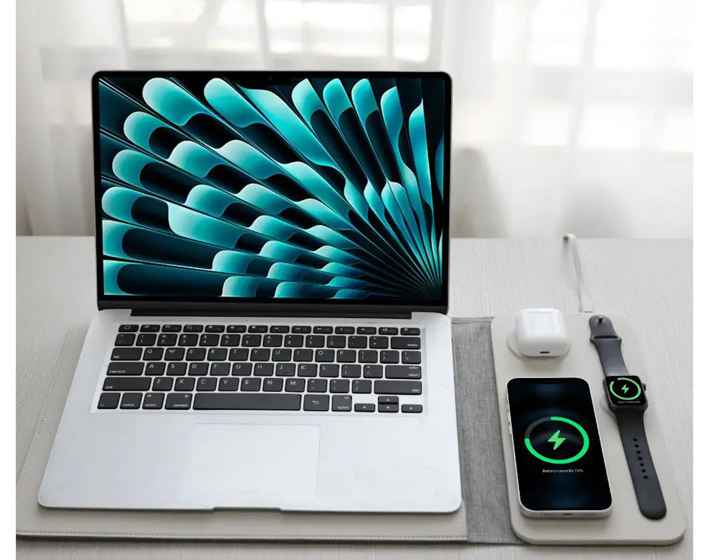 נרתיק לפטופ 5 ב-1 מעור – סט מולטיפונקציונלי עם מטען אלחוטי ואחסון