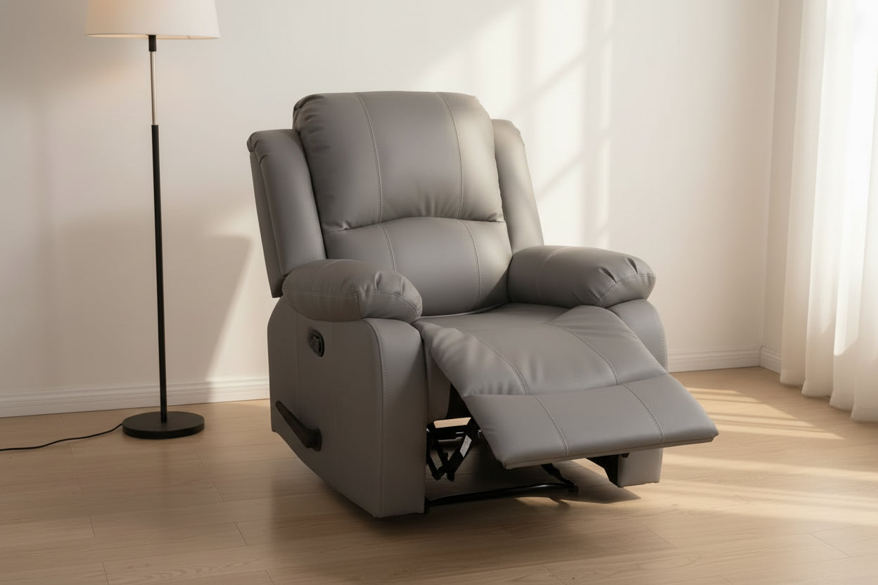 כורסת טלוויזיה מסאג PU דמוי עור אפור