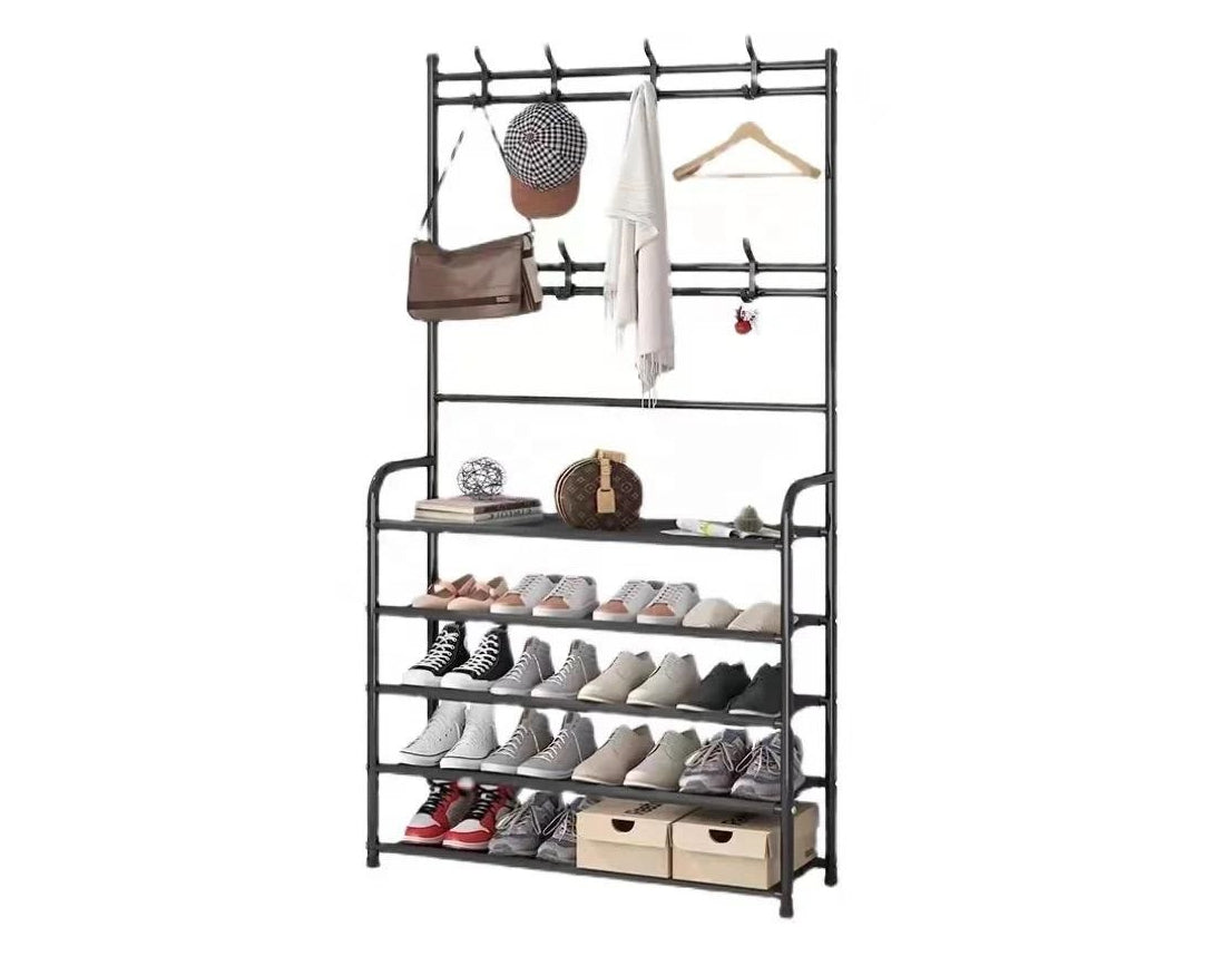 מעמד לתלייה ו5 מדפי אחסון נעליים גוון שחור