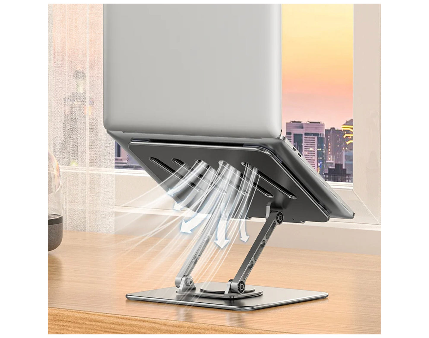 מעמד לפטופ מאלומיניום עם סיבוב 360° – תושבת מתכווננת עם קירור מובנה