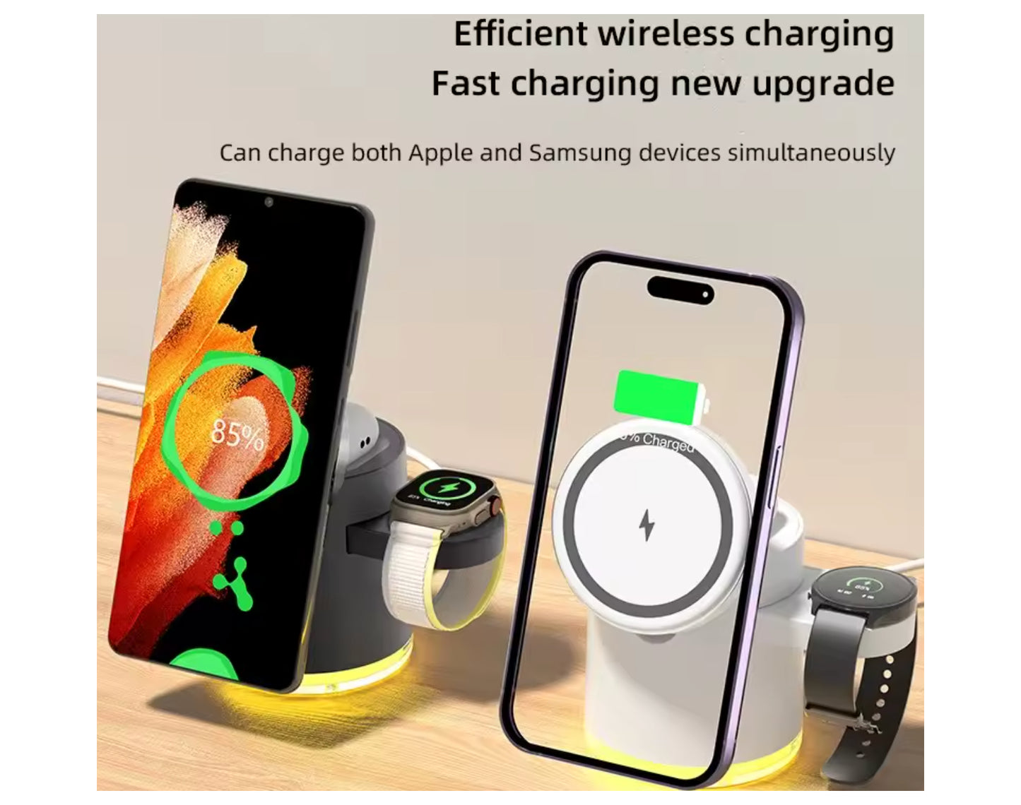 עמדת טעינה מגנטית מתקפלת 3 ב-1 לאייפון, איירפודס ושעון אפל לבן צבע שחור