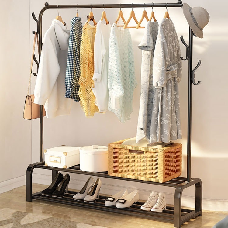 מעמד תלייה מוט אחד ו-2 מדפי אחסון צבע שחור