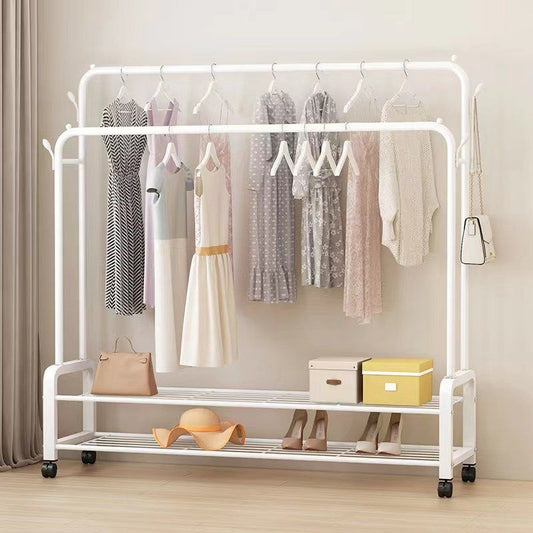 מעמד תלייה 2 מוטות ו-2 מדפי אחסון צבע לבן