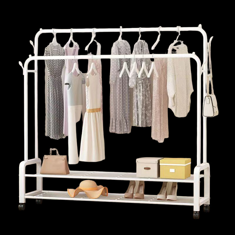 מעמד תלייה 2 מוטות ו-2 מדפי אחסון צבע לבן