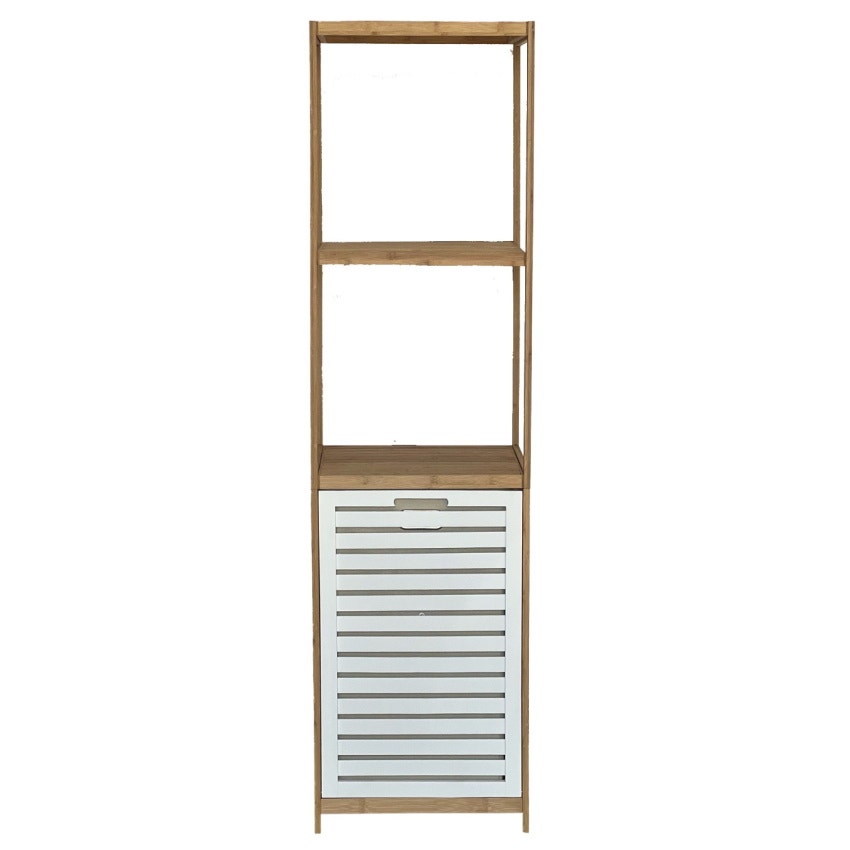 מעמד מדפים מבמבוק עם סל כביסה