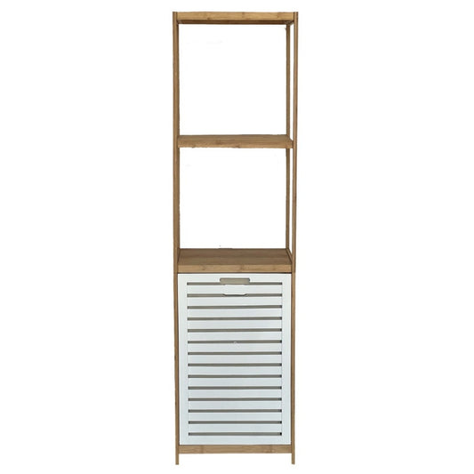 מעמד מדפים מבמבוק עם סל כביסה