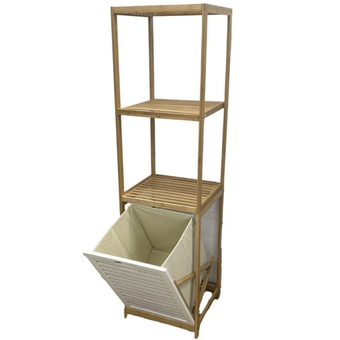 מעמד מדפים מבמבוק עם סל כביסה