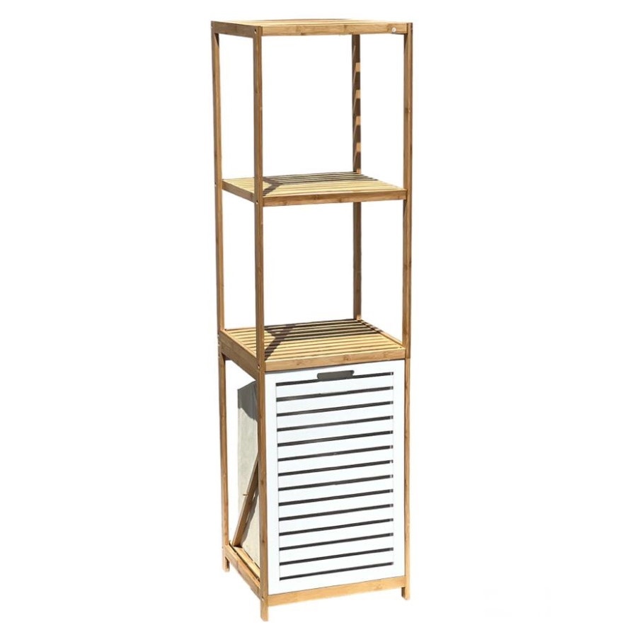 מעמד מדפים מבמבוק עם סל כביסה