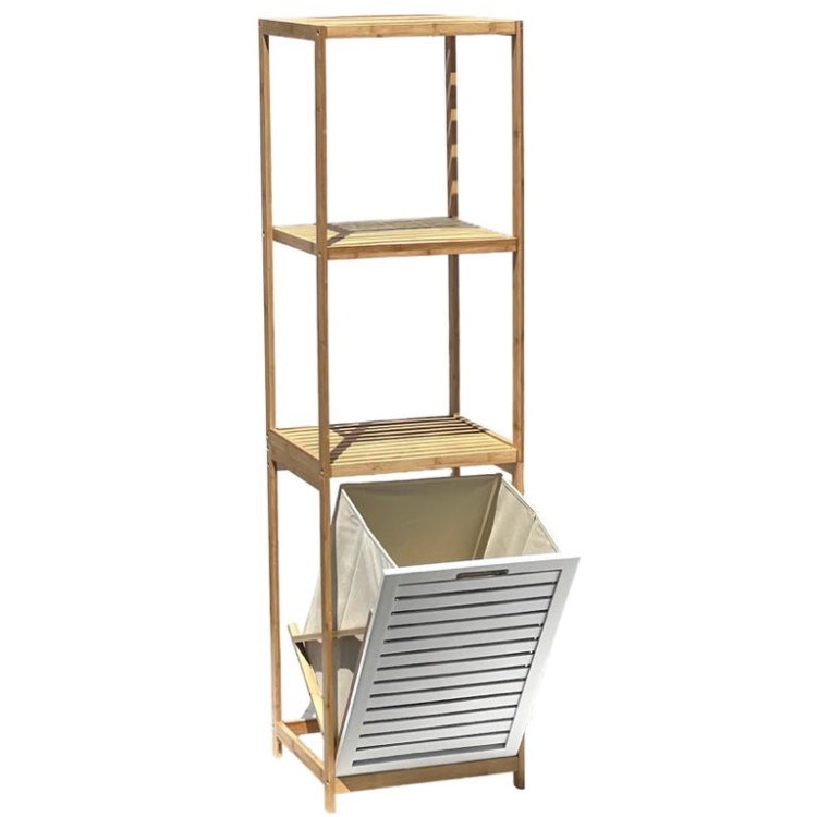 מעמד מדפים מבמבוק עם סל כביסה