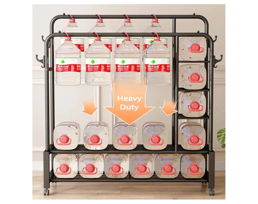 מעמד כפול לתליית בגדים עם שלושה מדפי איחסון בצד ושני מדפי איחסון בתחתית צבע לבן