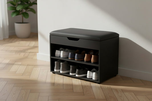 ארון נעליים ספסל 2 תאים שחור אלה