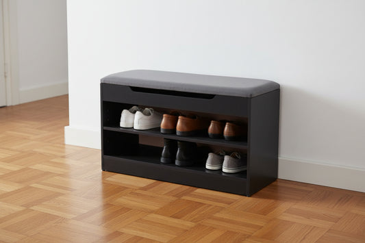 ארון נעליים ספסל 2 תאים שחור אורן