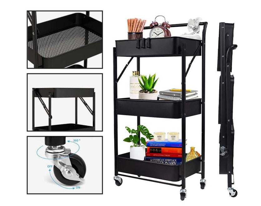 עגלת שירות מתכת מחוזק למטבח 3 קומות