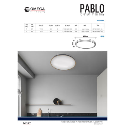פלפון חכם PABLO קוטר 49 סמ 100W CCT כולל שלט שחור+זהב