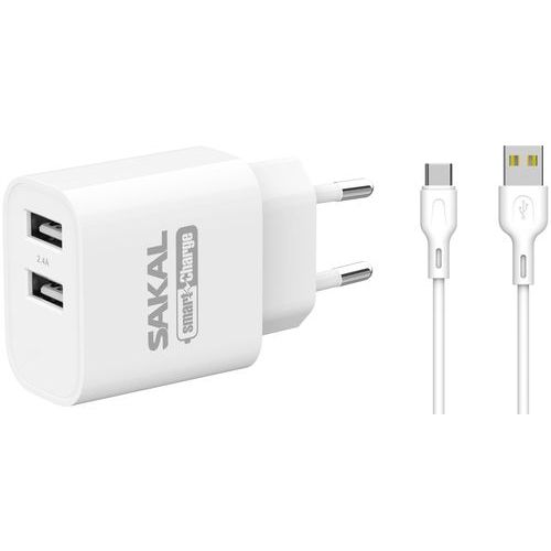 מטען חשמלי TYPE-C. SMART CHARGE עם 2 יציאות USB