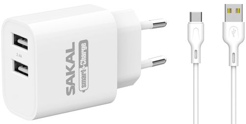 מטען חשמלי TYPE-C. SMART CHARGE עם 2 יציאות USB