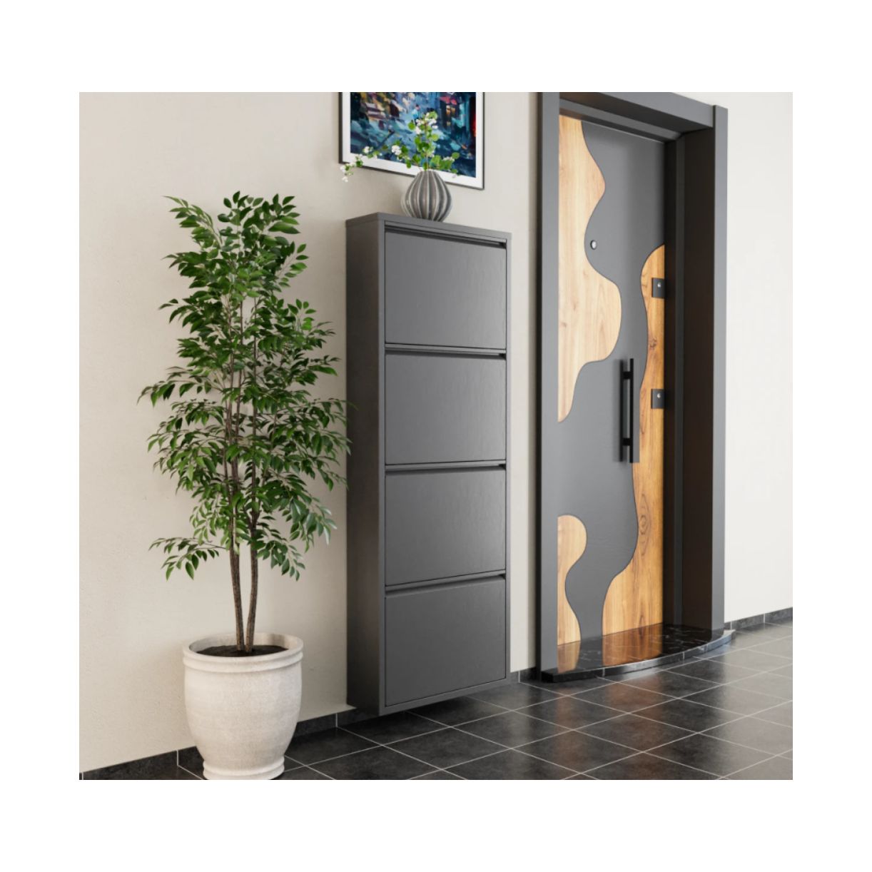 ארון נעליים SlimWall 136 צבע אפור 4 קומות