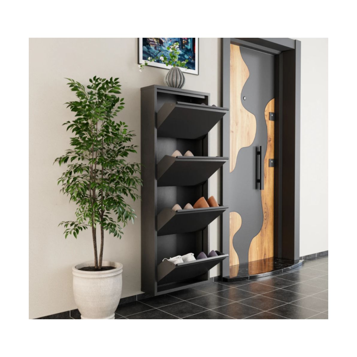 ארון נעליים SlimWall 136 צבע אפור 4 קומות