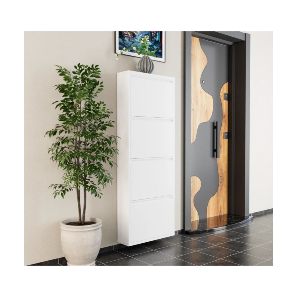 ארון נעליים SlimWall 136 צבע לבן 4 קומות