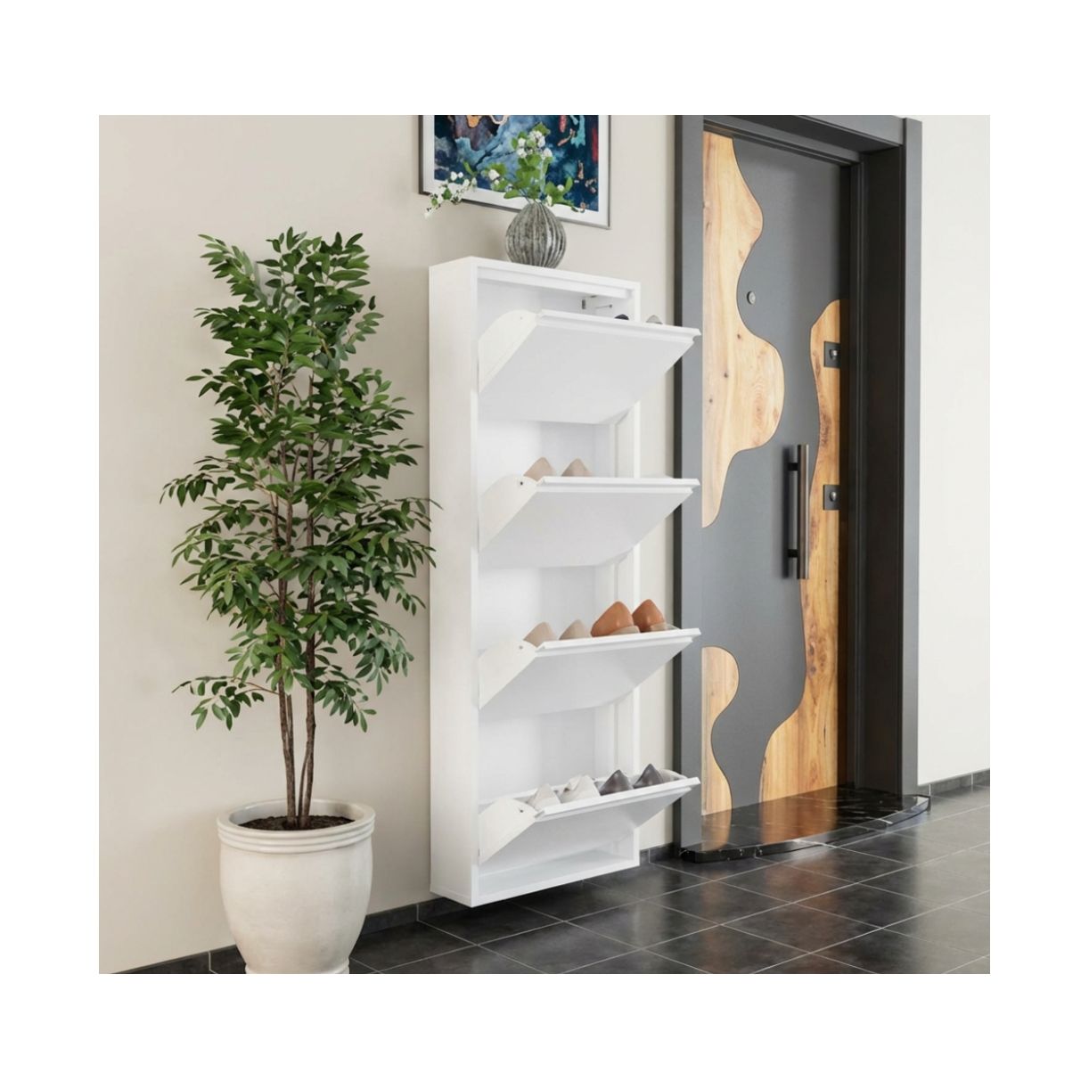 ארון נעליים SlimWall 136 צבע לבן 4 קומות