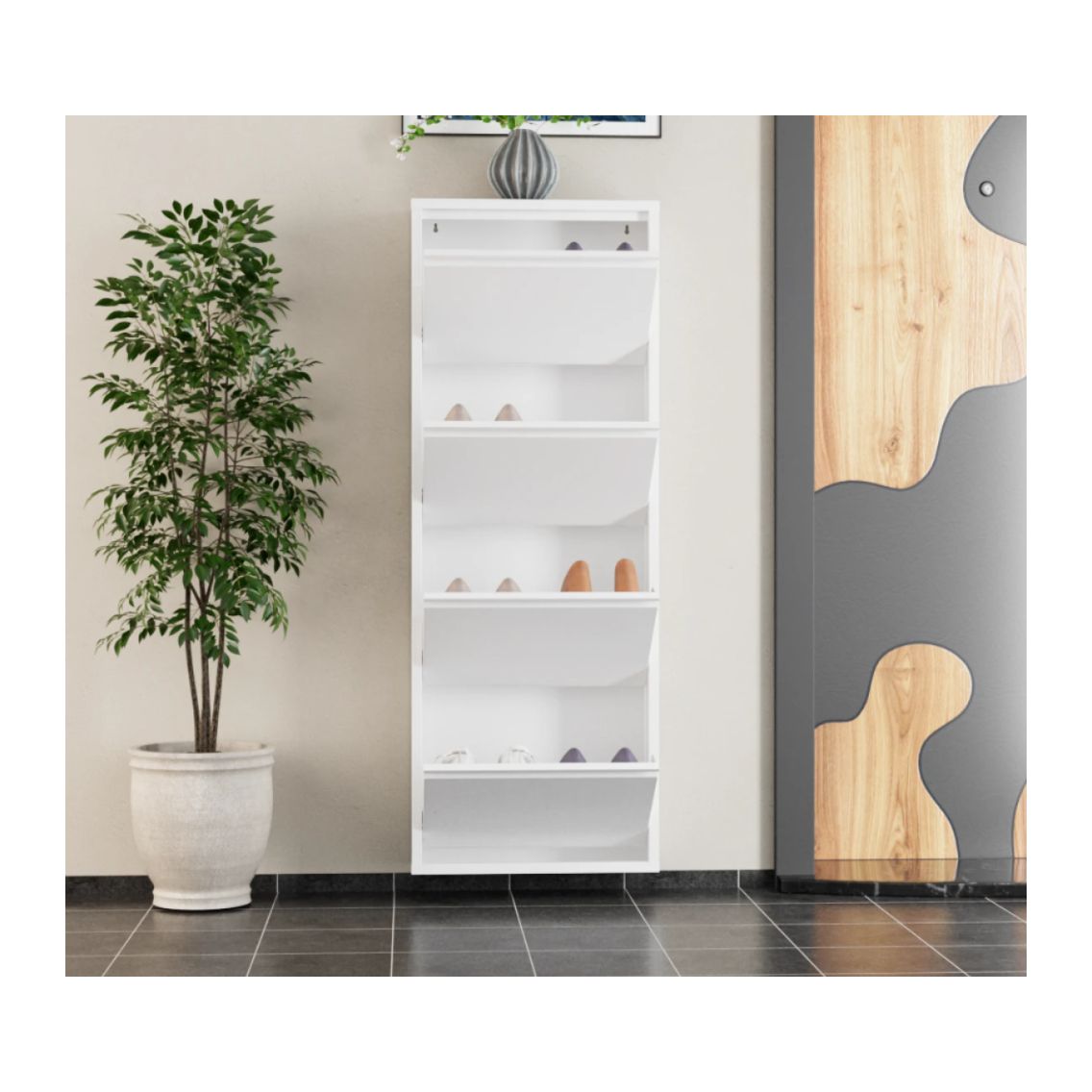 ארון נעליים SlimWall 136 צבע לבן 4 קומות