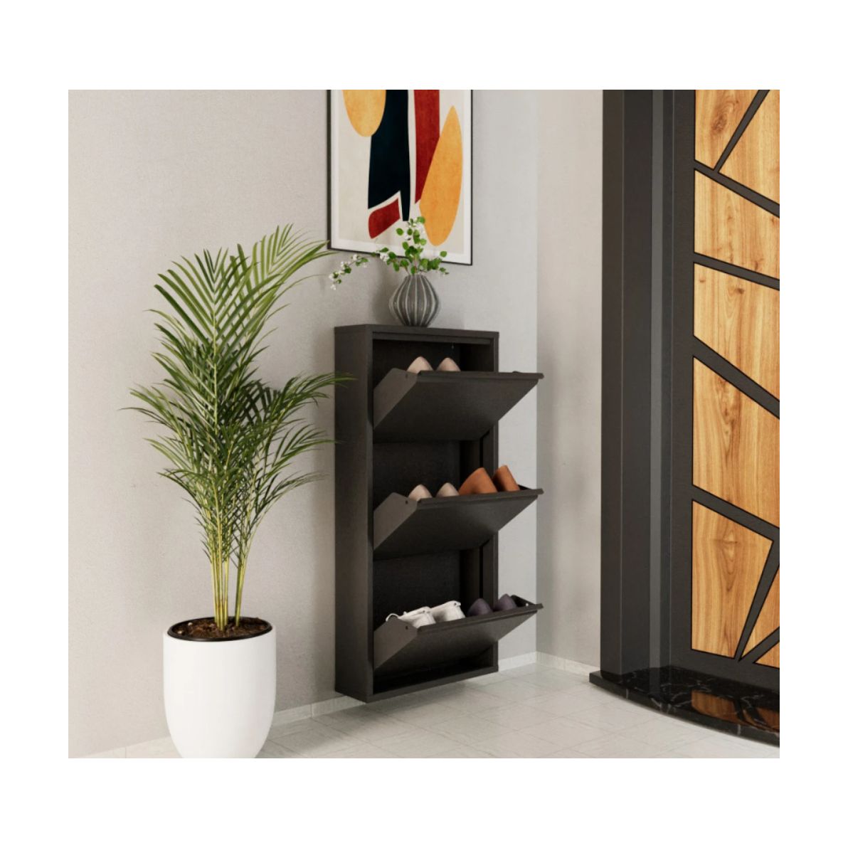 ארון נעליים SlimWall 136 צבע אפור כהה 3 קומות