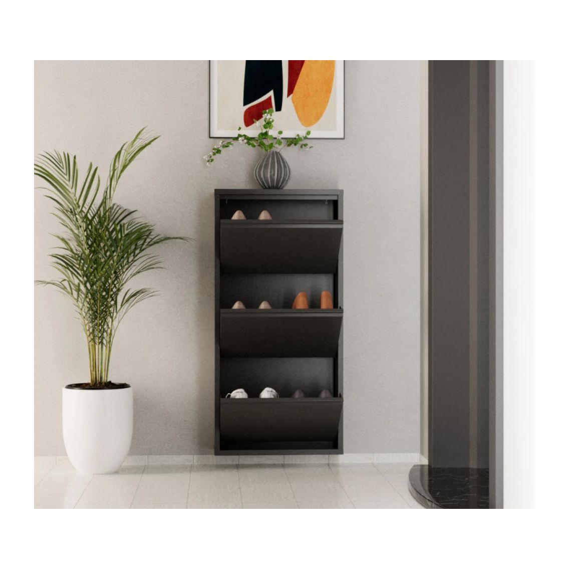 ארון נעליים SlimWall 136 צבע אפור כהה 3 קומות