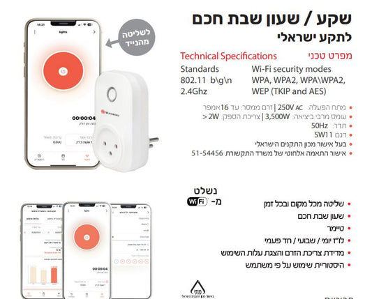 מתאם חכם שקע לתקע ישראלי /שעון שבת חכם