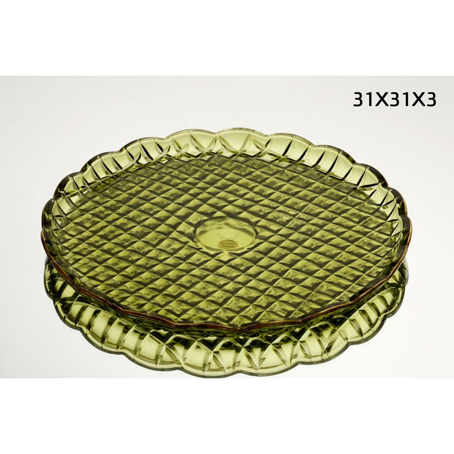 צלחת  31X31 ס״מ בצבע ירוק עם זהב CRYSTALINE