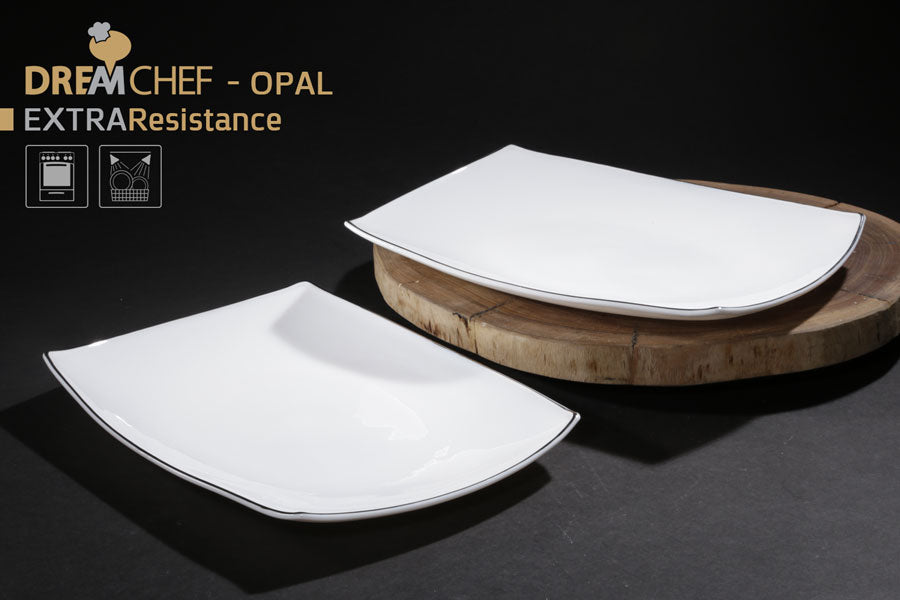 צלחת הגשה 35X25 ס״מ עם פס כסף OPAL